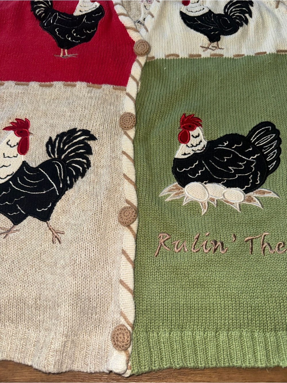 Vintage 90s Mandal Bay Knit Chicken Rooster Embroidered Sweater Vest Size Xl - Picture 6 of 13